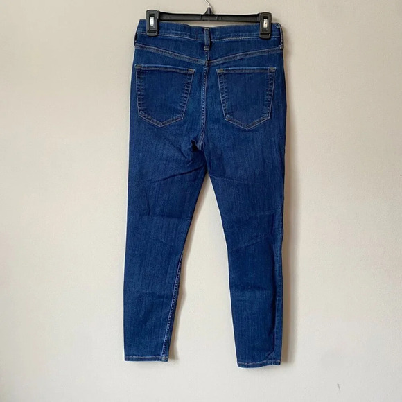 Free People Womens Size 29 Mid-Rise Distressed Dark Wash Skinny Denim Blue Jeans - Picture 11 of 16